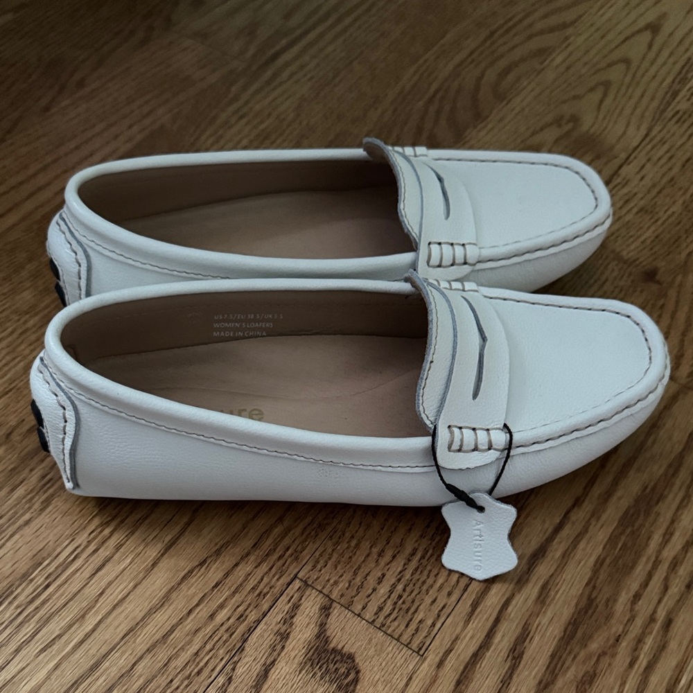 NWT White Leather Penny Loafers